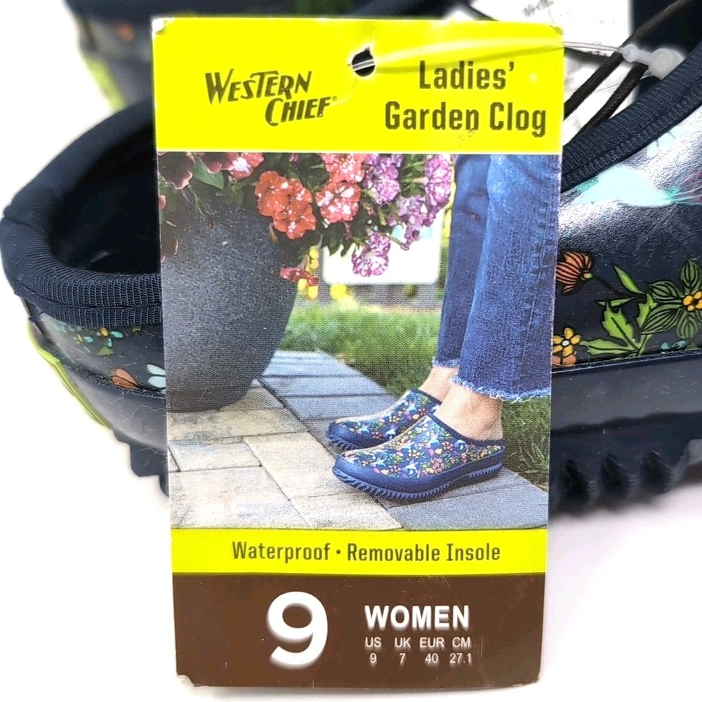 Western Chief Hummingbird Clog Rubber Slip-on Garden Shoes Womens 9 Navy NEW NWT - Picture 9 of 10